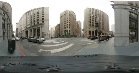 360VR - Cloudy Near Empty Financial District Intersection, San Francisco 2 Stock Footage 138475186