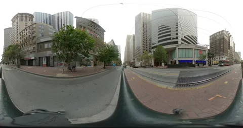 360VR - Cloudy Near Empty Financial District Island Bus Stop, San Francisco Stock Footage 138476664