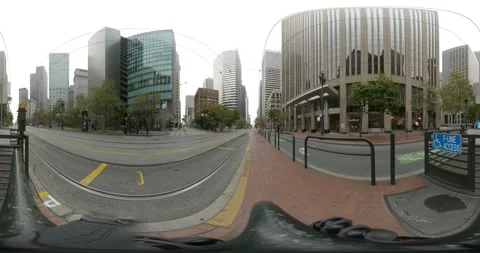 360VR - Cloudy Near Empty Financial District Island Bus Stop, San Francisco 2 Stock Footage 138476777