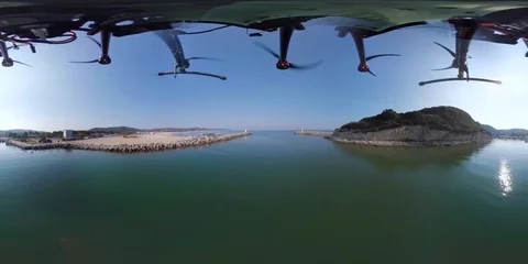 360VR Drone Video above of Agva River to Black Sea / Istanbul Stock Footage 99010580