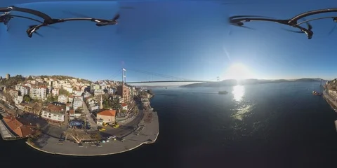 360VR Drone Video above of Bosphorus / Istanbul Stock Footage 89392217