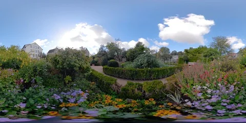 360VR environment mixed flowerbeds and ways in botanical garden Braunschweig Stock Footage 95539439