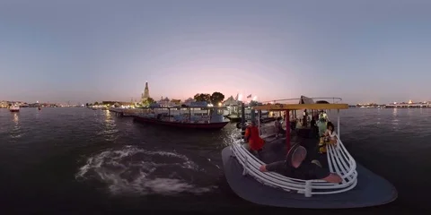 360VR ferry across the river to the temple Wat Arun Stock Footage 90721652