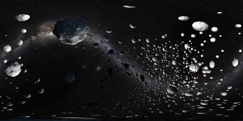 360VR flight through an asteroid field Stock Footage 68316404