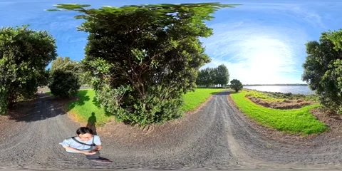 360VR Highbrook Park - Tree-Lined Path &amp; Green Parkland, Auckland New Zealand Stock Footage 332760557