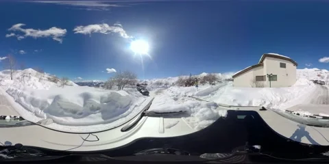 360VR jeep drives through the winter resort of Gudauri, Georgia Stock Footage 167615241