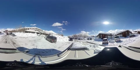 360VR jeep drives through the winter resort, view from the roof of the car Stock Footage 167616254