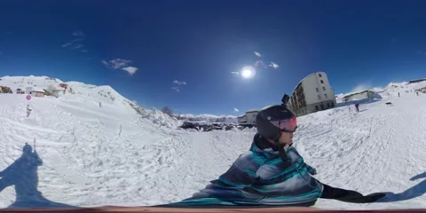 360VR man walks through the winter resort Stock Footage 167615250