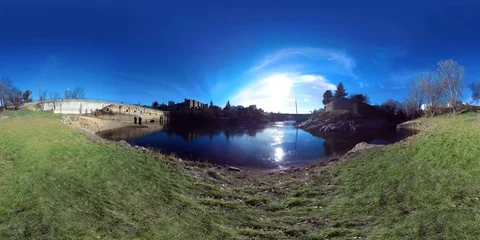 360VR MEDIEVAL BRIDGE / RIVER Stock Footage 74869691