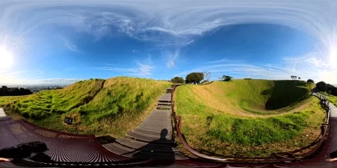 360VR Mt Eden Volcanic Cone - City Views &amp; Open Summit, Auckland NZ Stock Footage 332759668