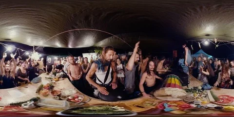 360VR Night dancing &amp; Move Space Stock Footage 125817562