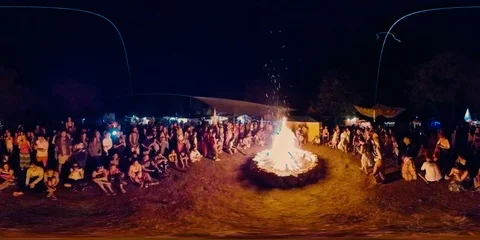 360VR Night dancing near the fire Stock Footage 125826459
