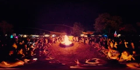 360VR Night dancing near the fire Stock Footage 125826513