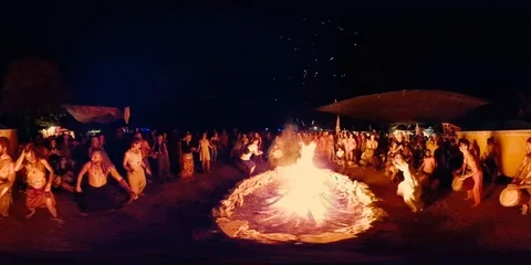 360VR Night dancing near the fire Stock Footage 125826700