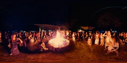 360VR Night dancing near the fire Stock Footage 125826737