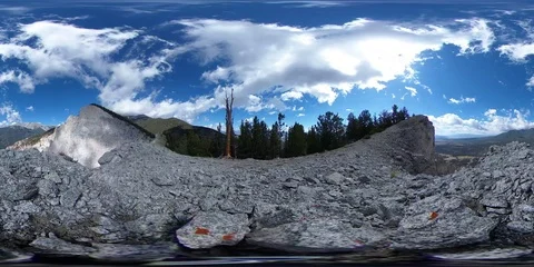 360VR Pale Grey Mountain Cliffs Fast Moving Clouds Stock Footage 91310308