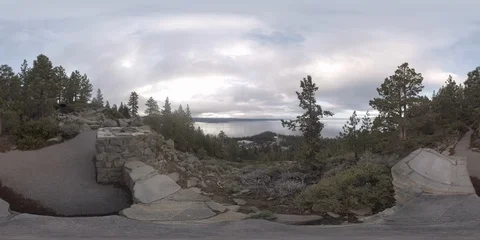 360VR Panoramic view of quiet lake from a high viewpoint Stock Footage 110623698