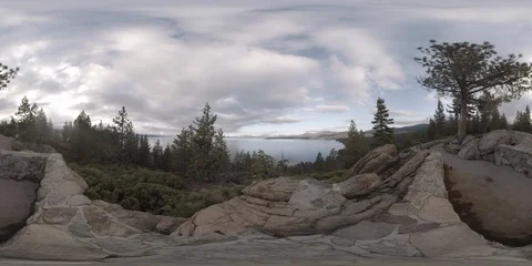 360VR Panoramic view of quiet lake from a high viewpoint Stock Footage 110623931