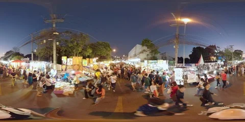 360VR The People Walker, motion, Walking street in Chiang Mai Stock-Footage 92237904