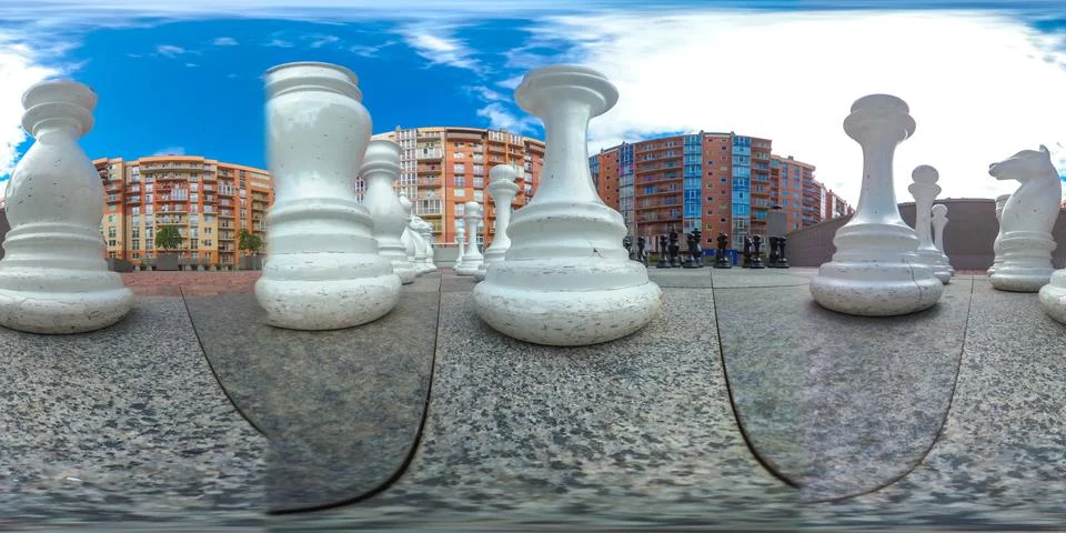 360VR Photo Big Chess White granite buildings city Stock Photos