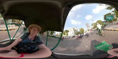 360VR Riding cyclos in Phnom Penh Stock Footage 107344196