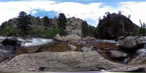 360VR River flowing through Rocky Forest Canyon 2 Stock Footage 90876414