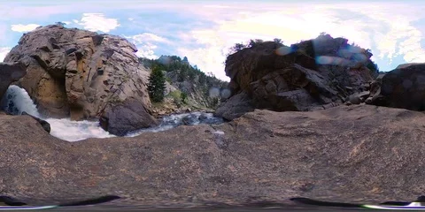 360VR River waterfall and rapids in a rocky Colorado canyon Stock Footage 90862507
