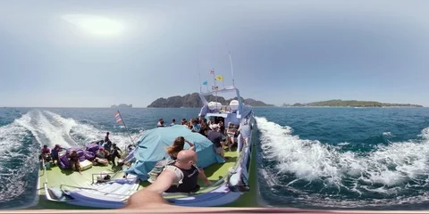 360VR the ship float to the island Phi Phi, Thailand Stock Footage 87907088