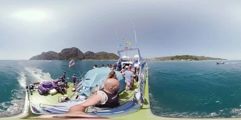 360VR the ship float to the island Phi Phi, Thailand Stock Footage 87943712