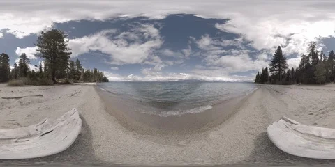360VR Small waves crashing sandy beach Stock Footage 110623342