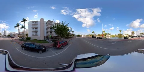 360vr spherical motion video Indian Creek Drive Miami Beach FL shot from a mo Stock Footage 87189663