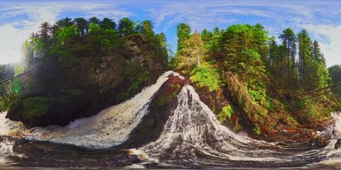 360VR Static View Inside Kallfossen Waterfall Rapids Stockbeeldmateriaal 339273534