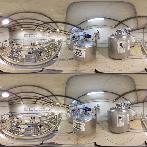 360VR Stereoscopic video of top view of Dairy Factory Stock Footage 105526372