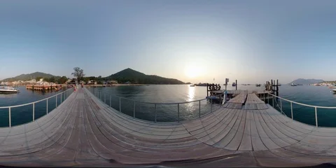 360VR timelapse, sunset, pier on Ko Tao, Thailand Stock Footage 93473015