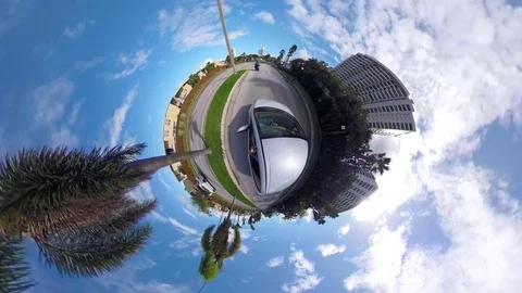 360vr tiny planet driving car road Stock Footage 82906329