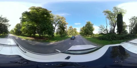 360VR track among the trees, view from the roof of the car Stock Footage 167343045