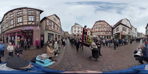 360VR, Traditional Good Friday Procession, Passion of Christ, Lohr, 04/03/2026 Stock Footage 332239404
