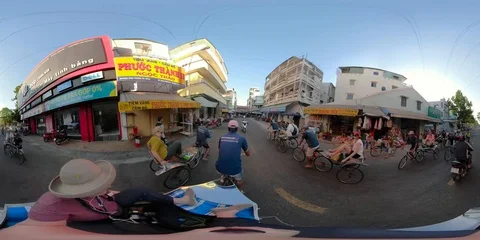 360VR of trishaw ride in Chau Doc Stock Footage