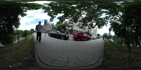 360Vr Video Backpacker in Wroclaw Downtown Temperature Festival Taking Pnorama Stock Footage 64496736