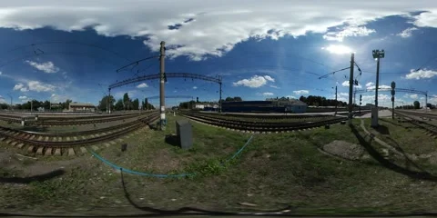 360Vr Video Empty Railway and Overhead Line Overhead Wires Konotop Sunny Summer Stock Footage 65839114