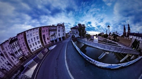 360Vr Video Evening Traffic on Double Bridge Historical Architecture Old Style Stock Footage 69780023