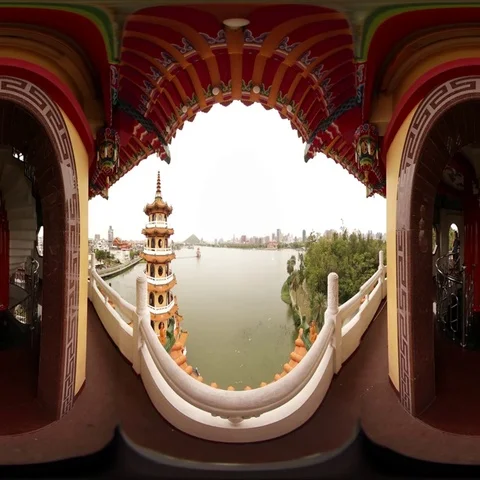 360VR video of inside Dragon and Tiger pagodas Stock Footage