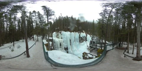 360VR Video of Johnston canyon Upper Fall Winter Stock Footage 238479340
