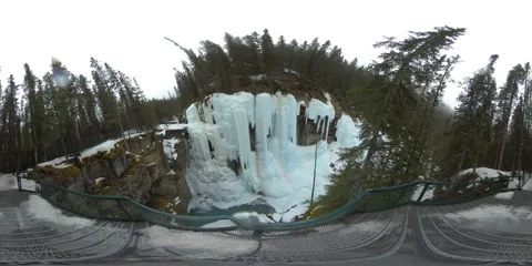 360VR Video of Johnston canyon Upper Fall Winter02 Stock Footage 238479342