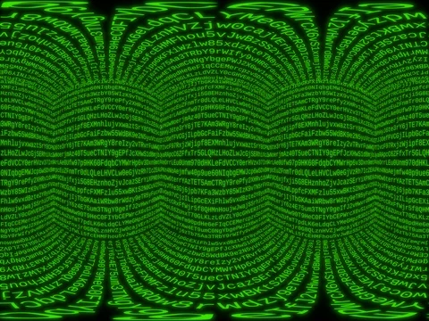 360VR Video. Matrix cube. 360 degree virtual reality video. Green, alphanumeric Stock Footage 72446514