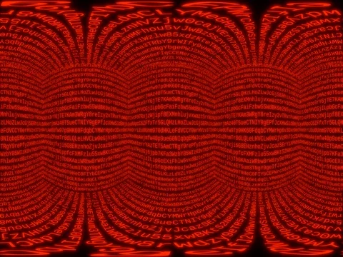360VR Video. Matrix cube. 360 degree virtual reality video. Red, alphanumeric Stock Footage 72457516