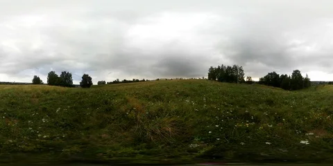 360Vr Video Nature, Rural landscape on a cloudy day, on a meadow horse. Stock Footage 88409092