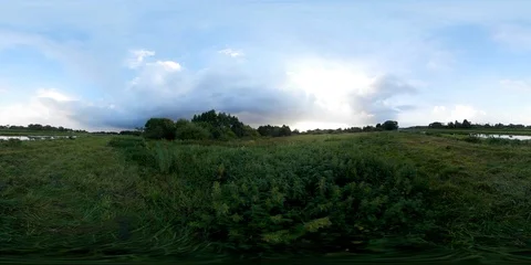 360Vr Video Nature. View of the river in the village. Stock Footage 88409189