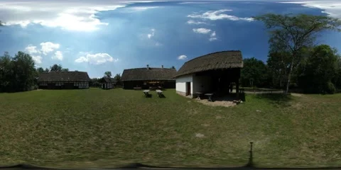 360Vr Video Old Village Rustic Houses Barns Tables Under Shelter Courtyards Stock Footage 64755960