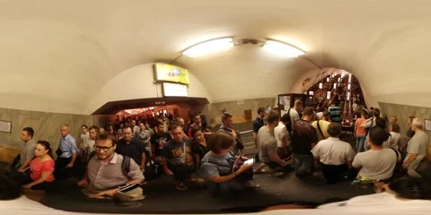 360Vr Video People Getting up on Moving Staircase Kiev City Day Underground Stock Footage 65261447